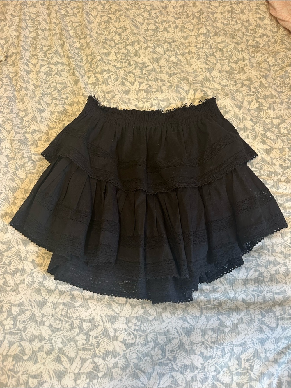 Love Shack Fancy Black Ruffle Mini Skirt XS